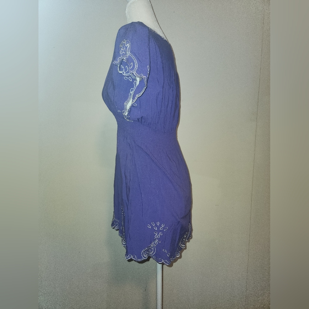 Bright Royal Purple Y2k Embroidered Boho Babydoll Tunic Top Medium M Forever 21 - Picture 2 of 7